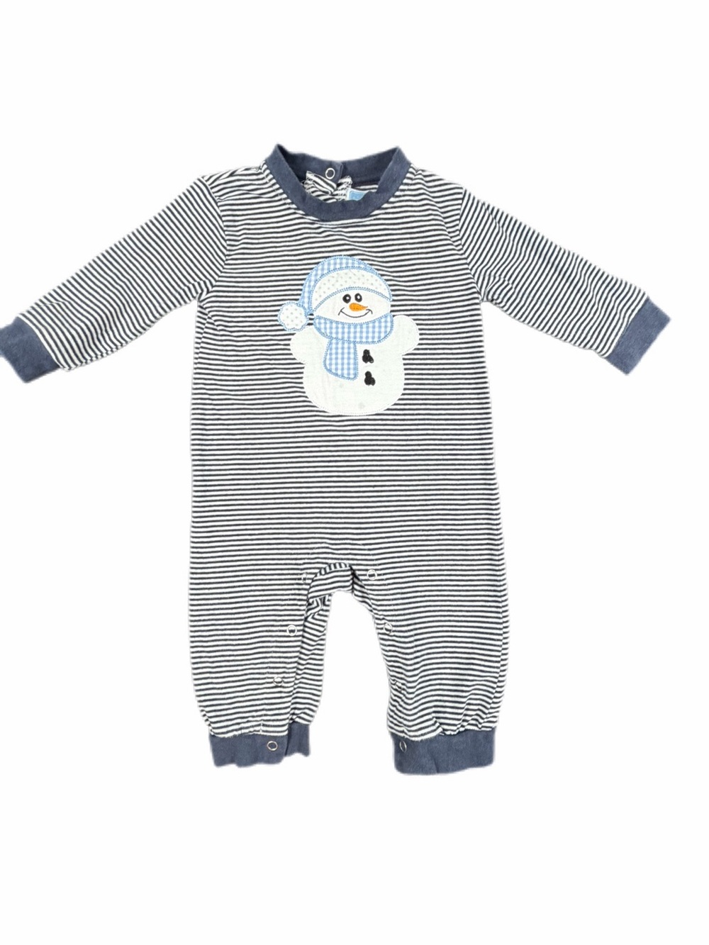 TROTTER ST. KIDS Long Sleeve Striped Snowman Appliqué One Piece Romper - 6M